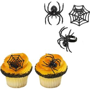 Halloween Spider and Web Cupcake Rings - 24 pieces, Black