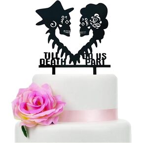 حتى الموت ، قم بإعداد جزء من الكعكة الزفاف ، السيد والسيدة Skull Cake Topper ، الهيكل العظمي للزوجين الكعكة ، و Topper Black Silhouette Cake Topper （Skull）