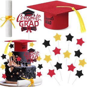 18 Pcs Graduation Cake Kit Included Felt Graduation Cap Diploma Glitter Star Shape Cupcake Toppers Decoration for 2025 Senior School University College Graduation Party Supplies (Blue)
