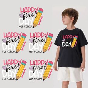 6 Sheets Iron on Transfers Welcome Back to School Appliques Iron on Decals Cute Pencil Designs Happy First Day of School Iron on Heat Sticker for T Shirts Clothing DIY Decor Transfer Vinyl Patches