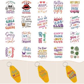 ملصقات نقل الأشعة فوق البنفسجية DTF لسلسلة المفاتيح: 8 PCS UV DTF Transfer Stickers for Motel Keychains Inspirations Quotes UV DTF for Hotel Keychain
