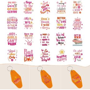UV DTF Transfer Stickers for Keychain: 8 Pcs UV DTF Transfer Stickers for Motel Keychains Inspirational Quotes UV DTF Stickers for Hotel Keychain