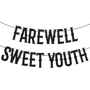 Farewell Sweet Youth Banner, Funny Funeral for My Youth Birthday Decorations Death Rip to my 20s 30s 40s Letter Garland Bunting Sign for 20th 30th 40th Birthday Theme Party Supplies (Black)