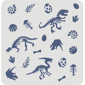 FINGERINSPIRE Dinosaur Skeleton Stencil for Painting 11.8x11.8inch Reusable Dinosaur Fossil Stencil Tyrannosaurus Triceratops Velociraptor Skull Fossil Stencil for Painting on Paper, Tile, Wall