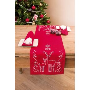 Vervcao Stamped Christmas Table Runner Embroidery Kit Deer Guests DIY Home Decor Table Decoration Kit Art and Craft Supply DIY Creative Activities for Adults 12" x 42" Gift for Crafters