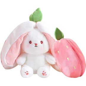 Reversible Bunny Plush Toy - Transformable Stuffed Animal with Zipper Design, Cute Strawberry Carrot Bunny - Soft, Snuggly, Perfect Easter or Girlfriend Gift 7.8inch