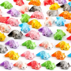 36 Pcs Mini Resin Axolotl Figurines - Axolotl Gifts & Tank Decor - Assorted Colors (Red, Orange, Yellow, Blue, Green, Purple, Gray) - 1.18 x 1.18 Inches - Glossy Finish