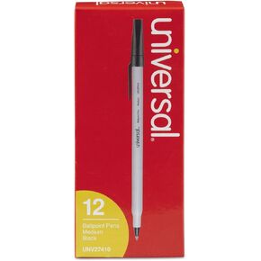 Universal UNV27410 Medium 1 mm Stick Ballpoint Pen - Black Ink, Gray/Black Barrel (1 Dozen)