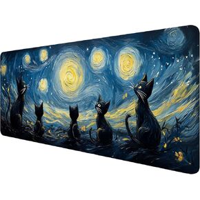Night Sky Gaming Mouse Pad Desk Pad 31.5 x 11.8 Inch Stars Moon Forest Large Gaming Mouse Mat with Stitched Edges,Non-Slip Waterproof Rubber Base Mous Mat Office Computer Keyboard Laptop Home
