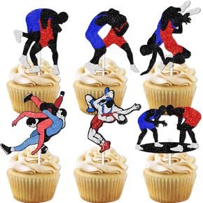 18pcs glitter power men dessert cupcake topper wrestling موضوع الديكور لوازم الأولاد رجال المصارعين ديكورات عيد ميلاد سعيد