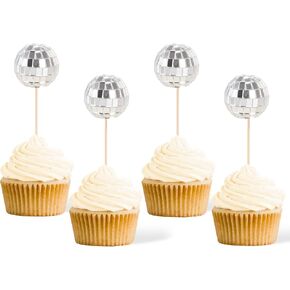 Gexolenu 24 Pcs Disco Ball Cupcake Toppers, NO DIY Silver Disco Ball Cupcake Picks Centerpiece Decor for Disco Theme Party 70's Disco Cake Birthday Party Favors, Class of 2025 Graduation Decorations