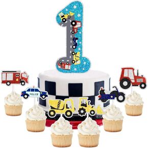 Transport Cake Toppers 7-Piece Set of Kids' Car Themed 1st Birthday Decoration, Great for Boys and Girls Car Themed Birthday Parties, Truck Themed Parties, or Baby Shower Party Decorations. SugarGera