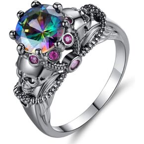 Fashion Jewelry Color Crystal Vintage Skull Gothic Statement Promise Cocktail Party Biker Ring (9)