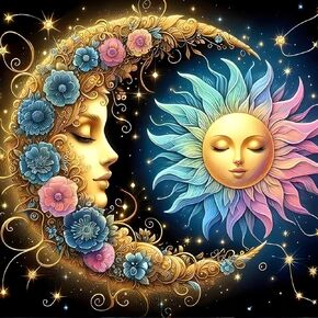 GDYEEH DIY 5D Sun and Moon Diamond Art Kits, Colourful Flowers Round Full Drill Sparkling Diamond Painting Picture, Diamond Painting Art Kits Craft for Adults Beginners, Home Wall Decor 12x12 inch