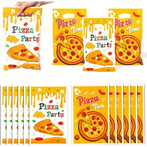 Pizza Party Favor Bags - 50Pcs Plastic Snack Candy Goodie Gift Bags with Handles, Pizza Themed Party Decoration Kids Birthday Supplies