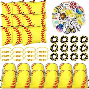 Tudomro 148 Pcs Softball Volleyball Gifts 12 Set Softball Volleyball Party Favors Include Drawstring Backpack, Cosmetic Bag, Scrunchies Hair, Bracelets, Stickers for Birthday
