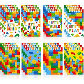 Dianelhall 24 Pcs Building Block Party Favors, Different Colorful Brick Styles Mini Spiral Notepads Party Supplies for Kids Birthday School Classroom Gifts Goodie Bag Stuffers Supplies
