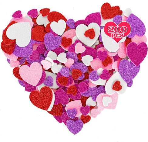 200 PCS Valentines Day Stickers و Foam Heart Valentine Decore و Self-Defive Foam Heart Stickers و 3 أحجام قلوب رغوة للحرف اليدوية ملصقات عيد الحب in Kuwait