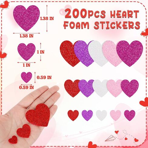 200 PCS Valentines Day Stickers و Foam Heart Valentine Decore و Self-Defive Foam Heart Stickers و 3 أحجام قلوب رغوة للحرف اليدوية ملصقات عيد الحب in Kuwait