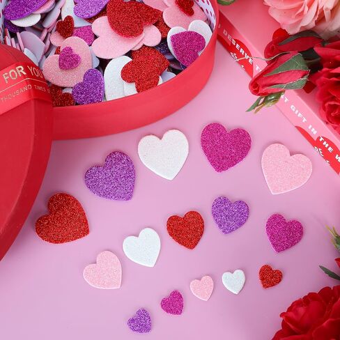 200 PCS Valentines Day Stickers و Foam Heart Valentine Decore و Self-Defive Foam Heart Stickers و 3 أحجام قلوب رغوة للحرف اليدوية ملصقات عيد الحب in Kuwait