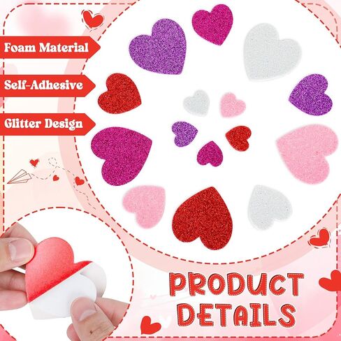 200 PCS Valentines Day Stickers و Foam Heart Valentine Decore و Self-Defive Foam Heart Stickers و 3 أحجام قلوب رغوة للحرف اليدوية ملصقات عيد الحب in Kuwait