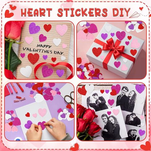 200 PCS Valentines Day Stickers و Foam Heart Valentine Decore و Self-Defive Foam Heart Stickers و 3 أحجام قلوب رغوة للحرف اليدوية ملصقات عيد الحب in Kuwait
