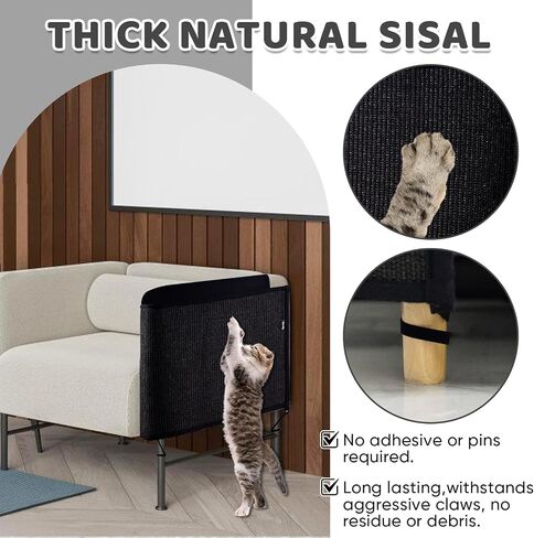 NATUYA Cat Scratch Couch Protector, Sisal Furniture Protector Cat Scratching Pad, Anti-Cat Scratch Sofa Armrest Couch Protective Shield with Pocket (Gray, Fit Left or Right) in Saudi Arabia