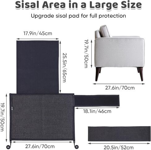 NATUYA Cat Scratch Couch Protector, Sisal Furniture Protector Cat Scratching Pad, Anti-Cat Scratch Sofa Armrest Couch Protective Shield with Pocket (Gray, Fit Left or Right) in Saudi Arabia