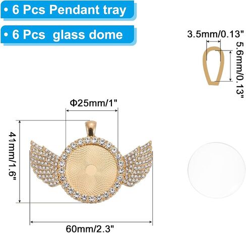 PATIKIL Rhinestone Bezel Pendant Trays Set, 12 Pack Wing Bezel Trays Blank Pendant Bases with Tray 6pcs Dome 6pack for DIY Photos Picture Gift in Saudi Arabia