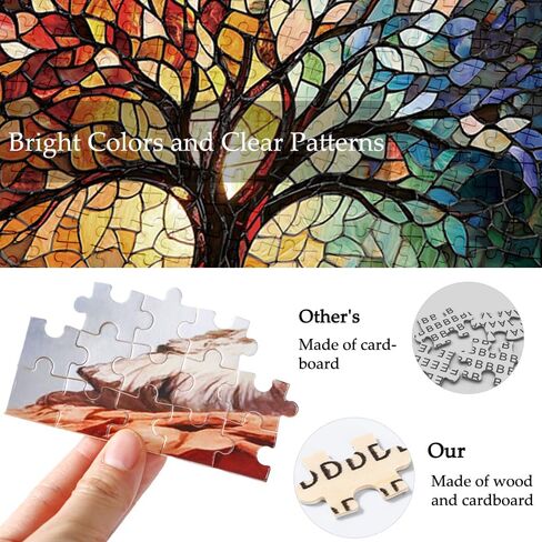 Stained Glass Tree of Life Puzzle for Adults 1000 Pieces, Wooden Jigsaw Puzzle with High-Resolution Poster, Colorful Mosaic Art, 30x20 Inch Wall Decor and Gift for Family Game Night in Saudi Arabia