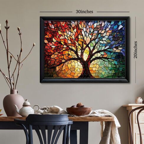 Stained Glass Tree of Life Puzzle for Adults 1000 Pieces, Wooden Jigsaw Puzzle with High-Resolution Poster, Colorful Mosaic Art, 30x20 Inch Wall Decor and Gift for Family Game Night in Saudi Arabia