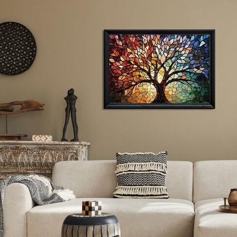 Stained Glass Tree of Life Puzzle for Adults 1000 Pieces, Wooden Jigsaw Puzzle with High-Resolution Poster, Colorful Mosaic Art, 30x20 Inch Wall Decor and Gift for Family Game Night in Saudi Arabia