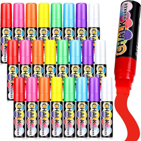 علامات طلاء نافذة Fulmoon للزجاج قابلة للغسل ، 24 حزمة 15 مم علامات سائلة جامبو ، بأقلام النيون الطباشير المقطوعة قابلة للمحواة علامات النافذة القابلة للاستمت in Kuwait