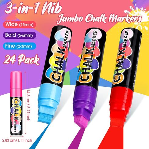 علامات طلاء نافذة Fulmoon للزجاج قابلة للغسل ، 24 حزمة 15 مم علامات سائلة جامبو ، بأقلام النيون الطباشير المقطوعة قابلة للمحواة علامات النافذة القابلة للاستمت in Kuwait