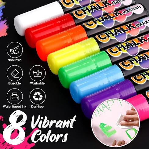 علامات طلاء نافذة Fulmoon للزجاج قابلة للغسل ، 24 حزمة 15 مم علامات سائلة جامبو ، بأقلام النيون الطباشير المقطوعة قابلة للمحواة علامات النافذة القابلة للاستمت in Kuwait