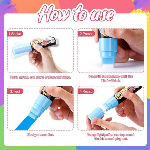 علامات طلاء نافذة Fulmoon للزجاج قابلة للغسل ، 24 حزمة 15 مم علامات سائلة جامبو ، بأقلام النيون الطباشير المقطوعة قابلة للمحواة علامات النافذة القابلة للاستمت in Kuwait