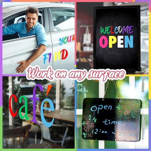 علامات طلاء نافذة Fulmoon للزجاج قابلة للغسل ، 24 حزمة 15 مم علامات سائلة جامبو ، بأقلام النيون الطباشير المقطوعة قابلة للمحواة علامات النافذة القابلة للاستمت in Kuwait