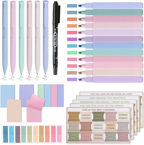 32 Pcs Bible Journaling Kit, Bible Study Supplies, 12 Pastel Bible Highlighters and 6 Pens No Bleed with Laminated Bible Tabs, Sticky Notes, bible study for women men, Bible Markers bible accessories in Saudi Arabia