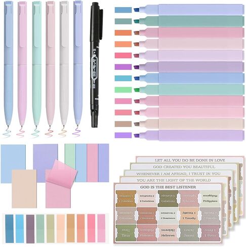 32 Pcs Bible Journaling Kit, Bible Study Supplies, 12 Pastel Bible Highlighters and 6 Pens No Bleed with Laminated Bible Tabs, Sticky Notes, bible study for women men, Bible Markers bible accessories in Saudi Arabia