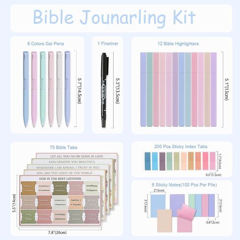 32 Pcs Bible Journaling Kit, Bible Study Supplies, 12 Pastel Bible Highlighters and 6 Pens No Bleed with Laminated Bible Tabs, Sticky Notes, bible study for women men, Bible Markers bible accessories in Saudi Arabia