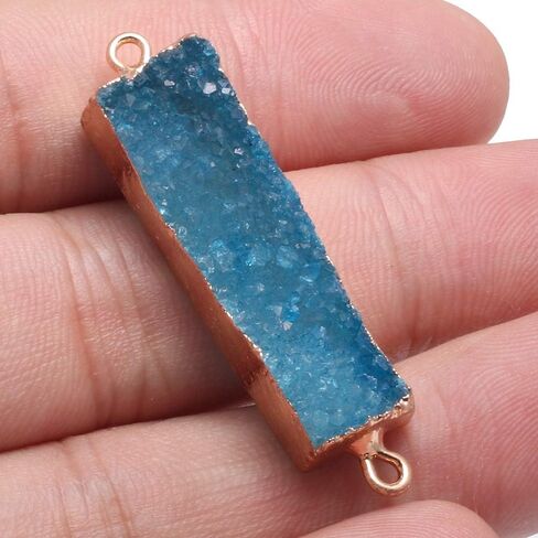 Natural Druzy Crystal Agate Rectangle Links Copper Plated Edge Jewelry Connectors for Jewelry Making Random 5 Pcs in Kuwait