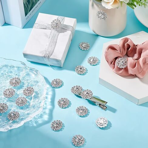 AHANDMAKER 30 PCS أزرار حجر الراين ، زخرفة 19 ملم زهرة الفضة الأزرار راينستون ، تزيين زر بلورات للمجوهرات المصنوعة من القوس فستان عقال الزفاف in Kuwait