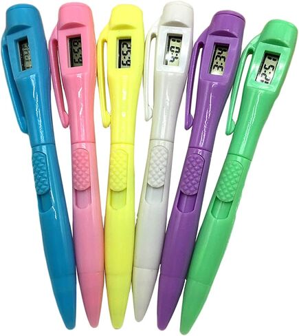 BXT 6PCS PROIND PEN مع ساعة إلكترونية 0.5 ملم نقاط نقاط مع الساعة الزمنية لفحصها والكتابة وتدوين الملاحظات ، مستلزمات القرطاسية المدارس in Kuwait