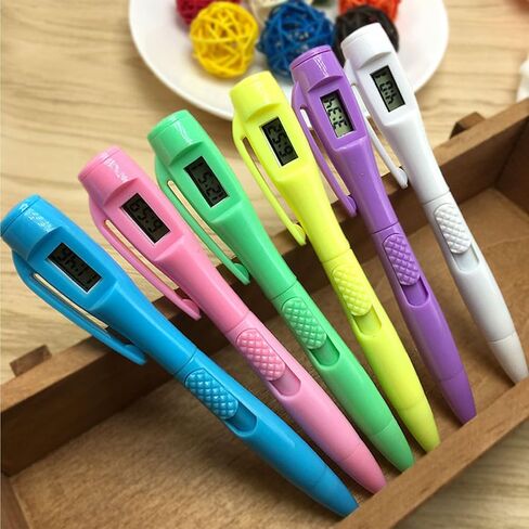 BXT 6PCS PROIND PEN مع ساعة إلكترونية 0.5 ملم نقاط نقاط مع الساعة الزمنية لفحصها والكتابة وتدوين الملاحظات ، مستلزمات القرطاسية المدارس in Kuwait