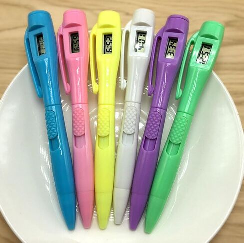 BXT 6PCS PROIND PEN مع ساعة إلكترونية 0.5 ملم نقاط نقاط مع الساعة الزمنية لفحصها والكتابة وتدوين الملاحظات ، مستلزمات القرطاسية المدارس in Kuwait
