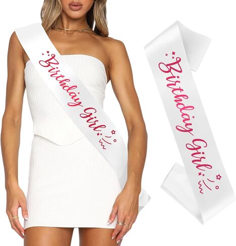 Birthday Queen Sash - Satin White Sash With Pink Foil - For 16th, 18th, 21st, 30th, 40th, 50th Birthdays in Kuwait