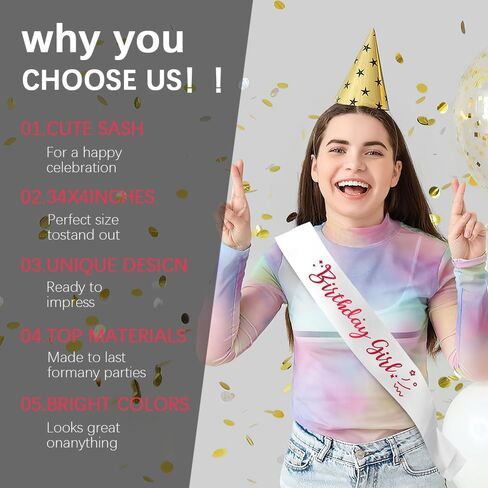 Birthday Queen Sash - Satin White Sash With Pink Foil - For 16th, 18th, 21st, 30th, 40th, 50th Birthdays in Kuwait