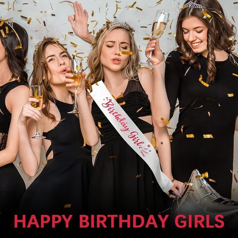 Birthday Queen Sash - Satin White Sash With Pink Foil - For 16th, 18th, 21st, 30th, 40th, 50th Birthdays in Kuwait