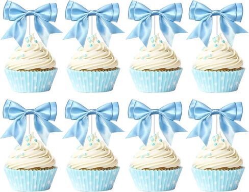 Kreatwow Blue Bow Birthday Party Decorations Ribbon Bow Cupcake Toppers 25Pcs Bowknot Cake Decoration Blue Coquette Birthday Decors Bow Tie Birthday Decor for Baby Shower Bridal Shower Bachelorette in Saudi Arabia