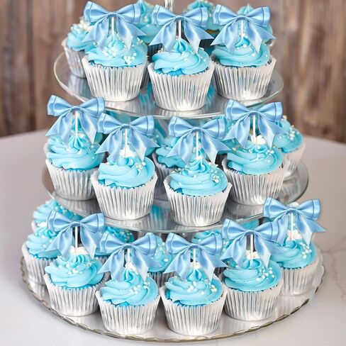 Kreatwow Blue Bow Birthday Party Decorations Ribbon Bow Cupcake Toppers 25Pcs Bowknot Cake Decoration Blue Coquette Birthday Decors Bow Tie Birthday Decor for Baby Shower Bridal Shower Bachelorette in Saudi Arabia